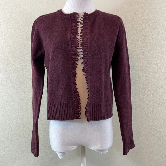 Anthropologie Sleeping on snow 100% wool cropped open maroon cardigan small - Picture 1 of 7